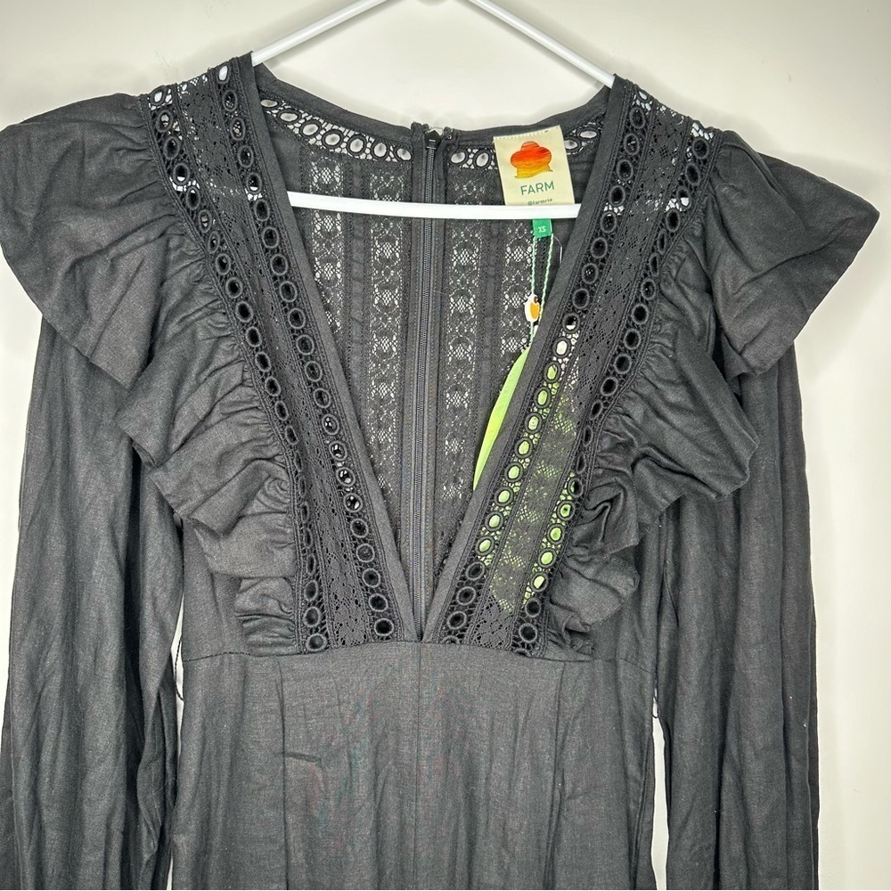 NWT Farm Rio Anthropologie Lace And Ruffles Black Jumpsuit Size XS - Picture 5 of 12